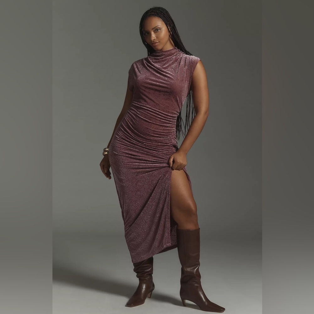 NWT Anthropologie The Maya Ruched Cowl-Neck Dress: Velvet Edition,  Size 2X